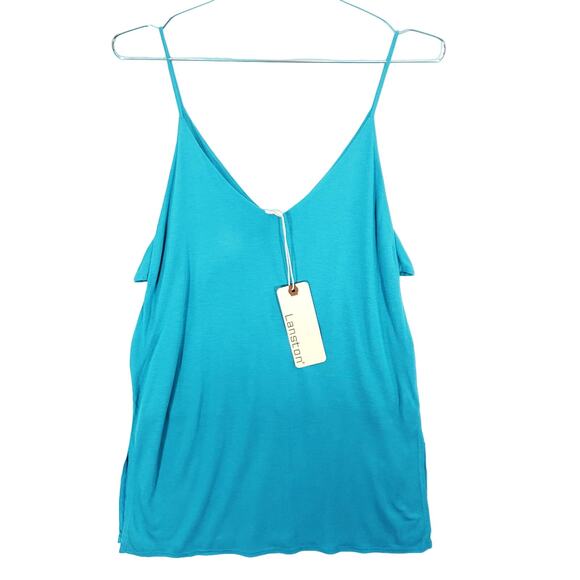 Lanston Tank Top Womens Small Bahamas Blue V Neck Spaghetti Strap Casual Shirt - Picture 1 of 6